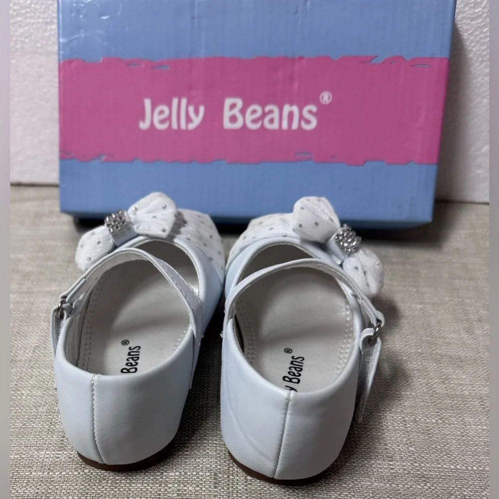 Jelly Beans White Girls Bow Mary Jane Shoes with Rhinestones